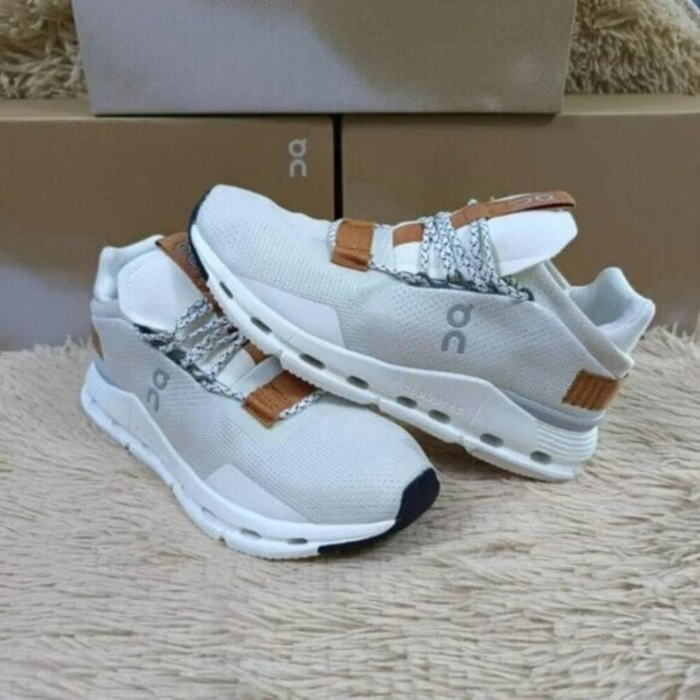 On Running Women's White Sneakers with Tan Accents - Picture 4 of 5